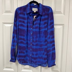 Nicole Miller Artelier blouse, NWT, size medium, blue and purple